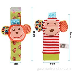 ThinkMax 4PCS Sonajeros para bebés Sonajeros de muñeca de Terciopelo Lindo para Animales y Buscador de pies Juguetes de Peluches de Desarrollo para bebés
