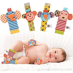 ThinkMax 4PCS Sonajeros para bebés Sonajeros de muñeca de Terciopelo Lindo para Animales y Buscador de pies Juguetes de Peluches de Desarrollo para bebés