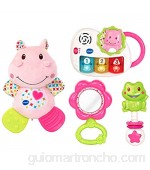 VTech - Canastilla de juguetes estuche de regalo para bebé recién nacido que incluye peluche mordedor sonajero piano interactivo y espejo de seguridad color rosa (80-522057)
