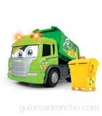 Dickie Toys Happy Series - Camión de Basura Motorizado Scania con Cubo Luz Sonido y Plataforma Móvil para Niños a partir de 2 Años - 25 cm