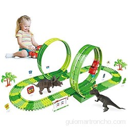 Juego de pista de dinosaurio flexible variable juego de pista de carreras tragamonedas juguetes para coche con 2 juguetes de dinosaurio juego de carreras ferroviarias juguete de regalo para ni