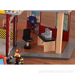 KidKraft- Deluxe Fire Rescue Estación de bomberos de juguete con kit de accesorios de 27 piezas y vehículos Color Marrón (63214)