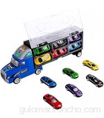 m zimoon Camión de Transporte Transportador de Automóviles Juguete Conjunto Playset con 12 Mini Coches de Metal Coloridos para Niños y Niñas