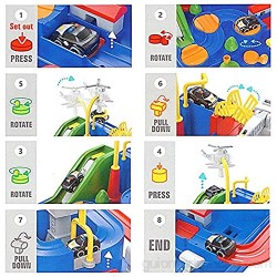 wenhe Pistas de Carreras Juguetes para niños niñas Car Adventure Toy City Rescue Vehículo de Juguete Educativo Playset Festival de cumpleaños Regalos para niños 4 Mini Cars + avión