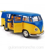Xolye Uno y Treinta y Seis de la aleación de Bus Bus de Juguete del niño Retro del Coche de la Puerta Abierta Bus Boy Toy anticaída inercia hacia adelante Tira del Coche (Color : Yellow Blue)