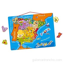 Janod - Puzzle magnético Mapa de España en madera 50 piezas magnéticas 40 x 30 cm Juego educativo a partir de 5 años J05527