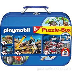 Schmidt Spiele 55599 - Playmobil Caja Puzzle 2 x 60 2 x 100 Piezas en una Caja de Metal