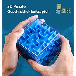 digitCUBE Puzzle 3D de abyinto de bola XL – Juego de habilidad 10 x 10 cm – Regalo para niños y niñas (azul)