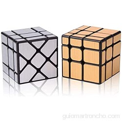 ROXENDA Magic Cube Set [2 Paquete] Cubo de Espejo - Espejo Dorado S y Espejo de Plata - Irregular Cubo Mágico 3x3x3 Speed Cube Twisty Box Rompecabezas