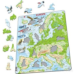 Larsen K70 Mapa físico de Europa edición en Inglés Puzzle de Marco con 87 Piezas