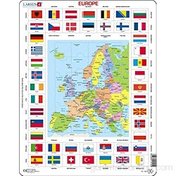 Larsen KL1 Banderas y Mapa político de Europa edición en Inglés Puzzle de Marco con 70 Piezas