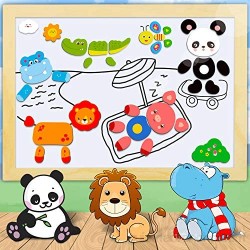 COOLJOY Puzzles de Madera Magnético Tablero de Dibujo de Doble Cara Puzzles Rompecabezas Magnéticos de Madera para Niños Niñas Juguete Educativo (Animales)