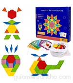Diealles Shine Tangram Madera 155Pcs Rompecabezas de Madera para Niños Puzzles de Madera de Formas Geométricas con 24Pcs Tarjetas de Diseño