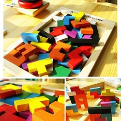 Flybiz Puzzle de Madera Tetris，Tangram Rompecabezas Juego Juguetes educativos (40 Piezas)，Jigsaw Puzzle Tetris del Juguete Tetris del Niño del Juguete De Niños Montessori Rompecabezas De Madera