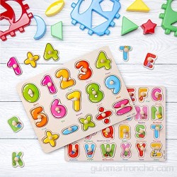 GWHOLE Juguete de Aprendizaje Tablero Letra y Número Puzzle de Madera Juegos para Niño Juguete Educativos Infantiles