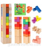 Herefun Puzzle Tetris de Madera Tetris del Juguete Montessori Rompecabezas de Madera Tangram Rompecabezas Tetris Juguete para Niños Regalo Educativo para Niños Todas Las Edades