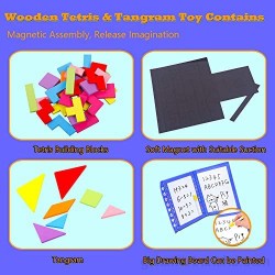 HVDHYY Tetris de Madera Magnético Tangram Puzzles 47 Piezas de Rompecabezas Viaje Jigsaw Educativos Montessori Juguetes Viene como Regalos de Cumpleaños para Niños y de Navidad 3 en 1