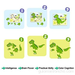 IMMEK Dinosaurios Puzzle de Madera Juguetes Bebes para Niños de 1 2 3 4 5 Años Montessori Educativos Regalos 3D Animales Patrón Puzles 4 Piezas con Libro Pintura de 12 Páginas Multicolor