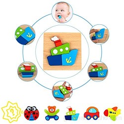 IMMEK Juguetes Bebes Puzzle de Madera para Niños y Niños 1 Año 2 3 4 5 Años Montessori Educativos Rompecabezas Juegos Regalos Aprendizaje 3D Animales y Vehículos 5 Piezas + 1 Patrón Aleatorio