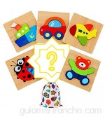 IMMEK Juguetes Bebes Puzzle de Madera para Niños y Niños 1 Año 2 3 4 5 Años Montessori Educativos Rompecabezas Juegos Regalos Aprendizaje 3D Animales y Vehículos 5 Piezas + 1 Patrón Aleatorio