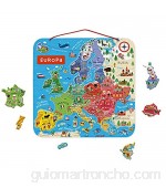 Janod- Puzle Mapa de Europa magnético de madera-40 Piezas imantadas-45 x 45 cm-Versión en español-Juego Educativo a Partir de 7 años (JURATOYS J05474)