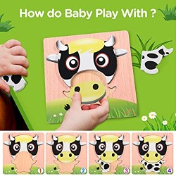 Joyjoz Infantiles Puzzles de Madera 4 PCS Puzzle Animales Juguetes Montessori con Bolso de Almacenamiento Juegos Educativos para Niños de 3 años Niños Niñas