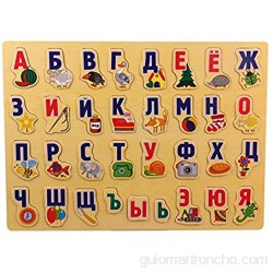 KingbeefLIU Madera Letras del Alfabeto Ruso Rompecabezas Tablero Niños Juguete Educativo Niños Casa De Juego Temprano para Enseñar Juguetes Divertidos