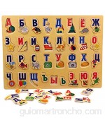 KingbeefLIU Madera Letras del Alfabeto Ruso Rompecabezas Tablero Niños Juguete Educativo Niños Casa De Juego Temprano para Enseñar Juguetes Divertidos