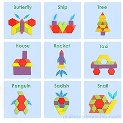 LBLA 155 Piezas Bloques de Patrones de Madera Tangram Juguetes Formas Geométricas Montessori Tangram Juguetes Educativos Juegos y Juguetes para niños con 24 Piezas Tarjetas de diseño