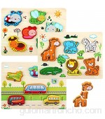 LinStyle Puzzles de Madera Montessori Puzzle de Madera Rompecabezas Madera Niños Preescolar Juegos y Juguetes Educativos Include Animales Vehículos y Insectos para 1 2 3 años Niños