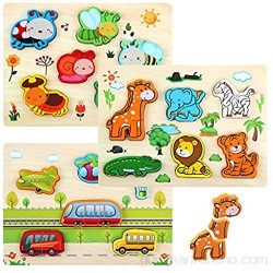 LinStyle Puzzles de Madera Montessori Puzzle de Madera Rompecabezas Madera Niños Preescolar Juegos y Juguetes Educativos Include Animales Vehículos y Insectos para 1 2 3 años Niños