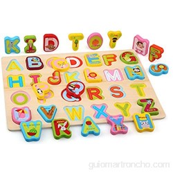 NEWSTYLE Juguetes de Madera Puzzles 3 In 1 Puzzle Madera Alfabeto Numero Forma Puzzle Rompecabezas de Madera Aprendizaje Juguetes Educativos para Niños Regalo de Cumpleaños Navidad