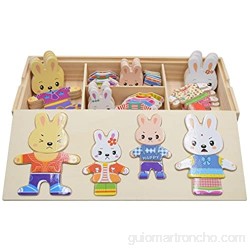 PAMRAY Rompecabezas de Vestir Juguetes Puzzles Osos Conejos Cambiar la Ropa DIY para Madera Juego para Niñas Niños Bebés de Dress up Toy de 3 Años y Más 72 Piezas Conejo
