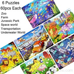 Rompecabezas de Madera Niños 6 Paquetes 60 Piezas Puzzle Madera para 3 4 5 6 Años Juguetes Educativos Montessori con 6 Temas Animales Dinosaurios Vehículos Vida Marina Espacio Regalo Infantil