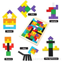 Rompecabezas de madera Tetris Rompecabezas Juegos de bloques geométricos Tangram Rompecabezas Juguete Montessori Preescolar Regalo educativo temprano para niños pequeños y ancianos