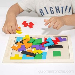 Rompecabezas de madera Tetris Rompecabezas Juegos de bloques geométricos Tangram Rompecabezas Juguete Montessori Preescolar Regalo educativo temprano para niños pequeños y ancianos
