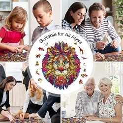 SPECOOL Puzzle de Madera Puzzle de León Puzzle de Colorido de Forma única Puzzle Animales para Adultos y Niños Colección de Juegos Familiares