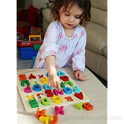 Toys of Wood Oxford TOWO Bloques de Madera del Alfabeto - Bloques de Colores Puzzle Letras Madera - Aprendizaje temprano Juguetes de Madera educativos para bebé