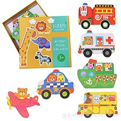 Vehículos rompecabezas de madera - rompecabezas juguetes educativos del sistema aprendizaje educativo y sensorial para niños pequeños juguete regalos de cumpleaños juego de 6 con una caja colorida