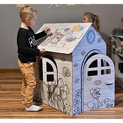 The Una Gran casa ecológica Hecha de cartón para Colorear para niños a Partir de 3 años se Puede Pintar con Cera Pintura lápices y crayones.