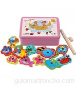 WFZ17 Juguete de aprendizaje para niños juguete de pesca magnético de madera para niños simulación de océano peces intelectuales color rosa