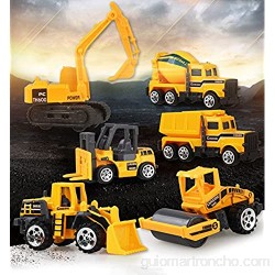 AEVEA 6 Paquete Vehículos de Construcción Metal y Plástico Construcción Camiones Excavadora Cemento Camión Basura Camión Camión Cisterna Bulldozer Montacargas para Niños(Edad 3+)