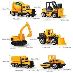 AEVEA 6 Paquete Vehículos de Construcción Metal y Plástico Construcción Camiones Excavadora Cemento Camión Basura Camión Camión Cisterna Bulldozer Montacargas para Niños(Edad 3+)