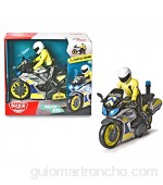 Dickie Toys Moto Yamaha Motocicleta Fricción luz Sonido policía Figura de Conductor móvil 17 cm Azul Amarillo y Plateado (203712018)