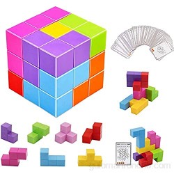 Cubo mágico magnético 7 piezas de bloques de construcción de imanes de juguete + 54 tarjetas de guía adicionales cubos magnéticos azulejos rompecabezas educativos para aliviar el estrés