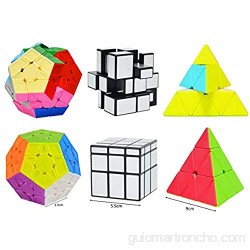 Cooja Cubos de Velocidad 5 Piezas Speed Cube Set 2x2 + 3x3 + Pyraminx + Megaminx + Mirror Cube Smooth Magic Cube Puzzle Durable Regalo de Juguetes para Niños Niñas