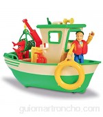 Smoby- Sam Le Pompier-Bateau de Pêche Flottant-Grue Mobile + Treuil Mécanique-1 Figurine Incluse Barco Color Verde (Simba 7/109251074002)