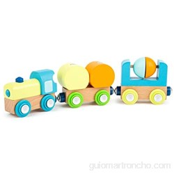 11495 Tren pequeño de Madera Small Foot con Locomotora y Dos remolques en Colores Vivos para niños a Partir de 1 año.
