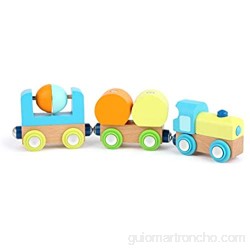11495 Tren pequeño de Madera Small Foot con Locomotora y Dos remolques en Colores Vivos para niños a Partir de 1 año.