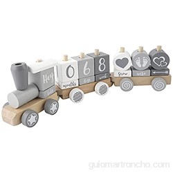 Hibbent Tren de Madera para Niños - Bloques Edad Bebé - Juego de Juguete de Tren Apilable con Letras y Números 20 Piezas